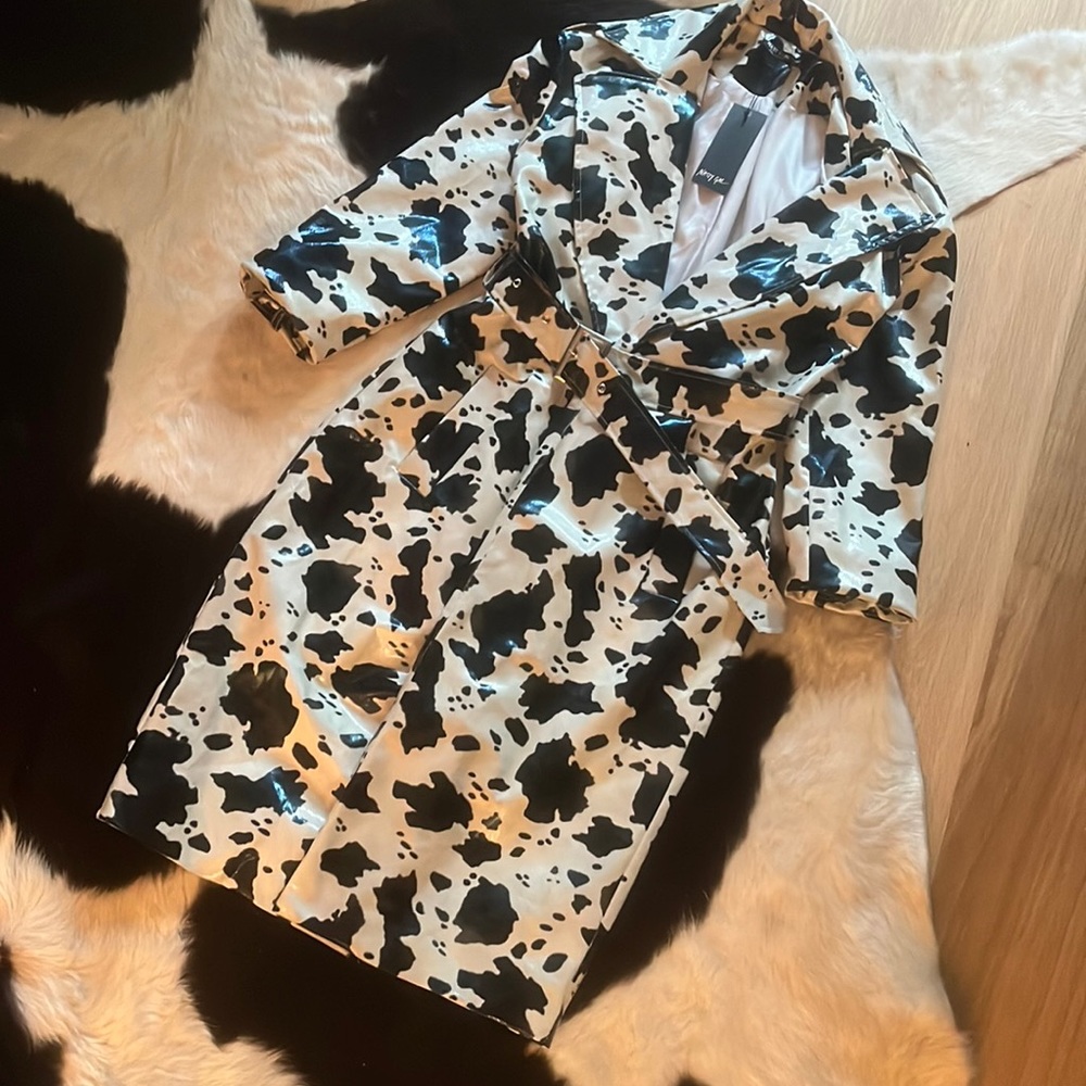 NWT Nasty Gal Vinyl Cow Print Trench Coat